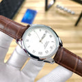 Men Business Quartz Wrist Watch, Roman Numeral Dial Leather Strap Male Watch