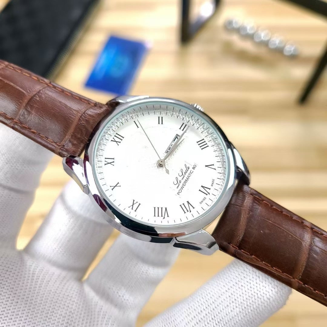 Men Business Quartz Wrist Watch, Roman Numeral Dial Leather Strap Male Watch
