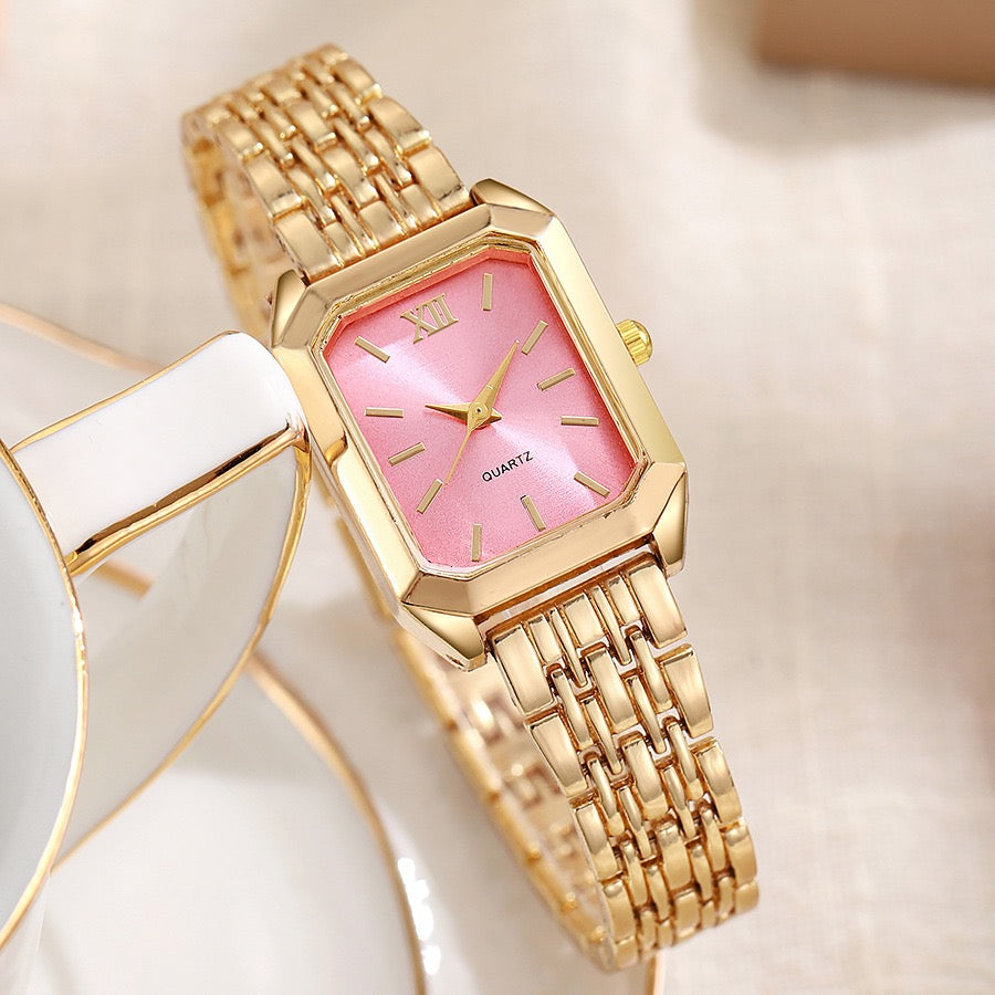 Women Square Gold Bracelet Wrist Watch, Luxury Analog Quartz Ladies Wristwatch