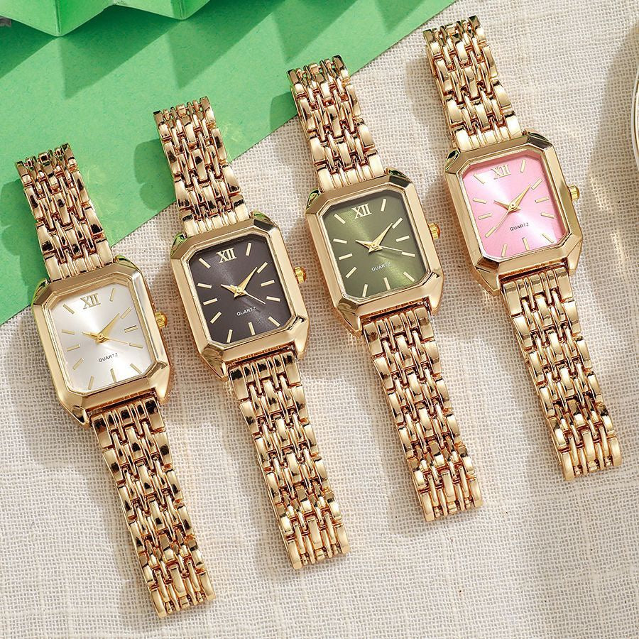 Women Square Gold Bracelet Wrist Watch, Luxury Analog Quartz Ladies Wristwatch