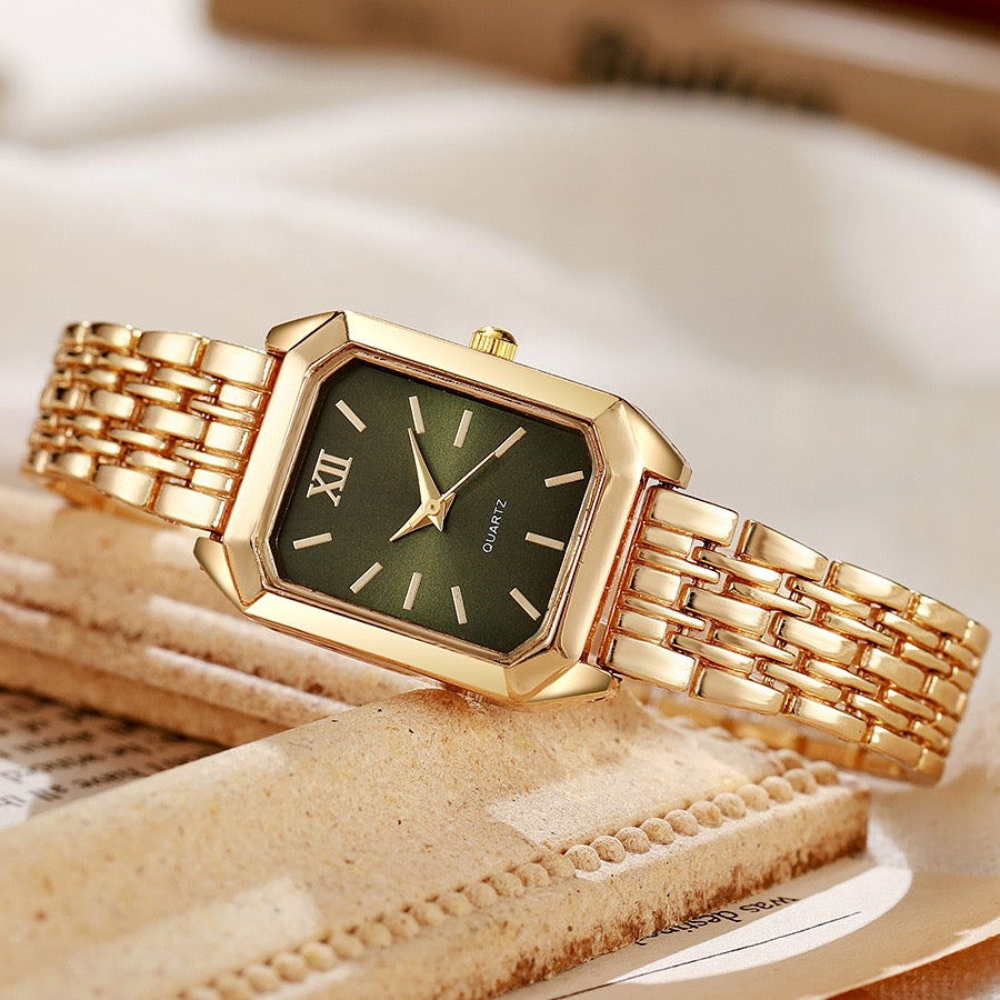 Women Square Gold Bracelet Wrist Watch, Luxury Analog Quartz Ladies Wristwatch