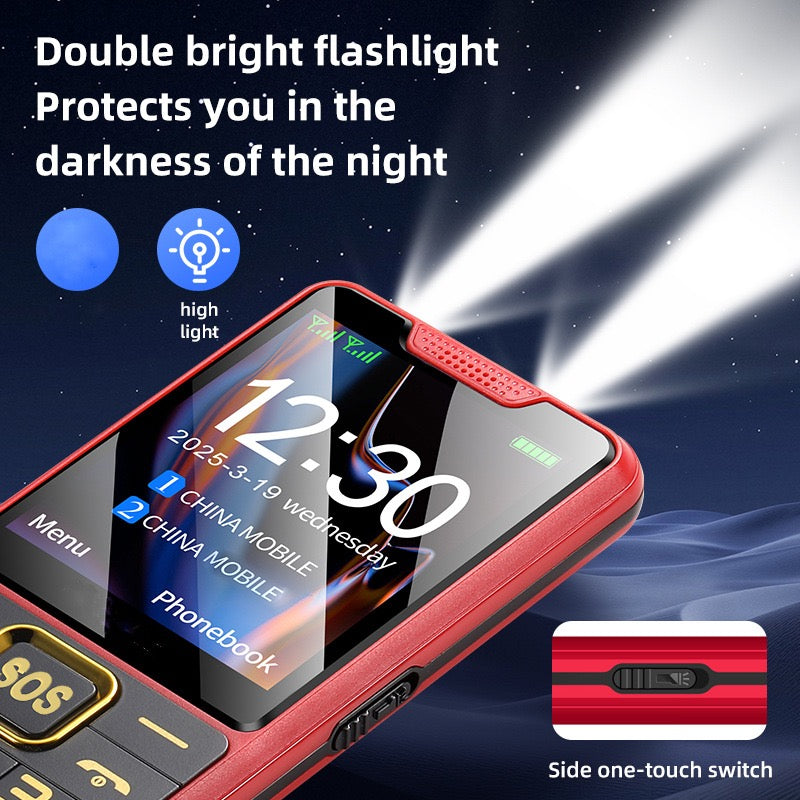 Durable 4G Feature Phone for Seniors, Dual Bright Flashlight, Big Button SOS Emergency Mobile Phone, Dual‑SIM Long Standby Basic Cell Phone