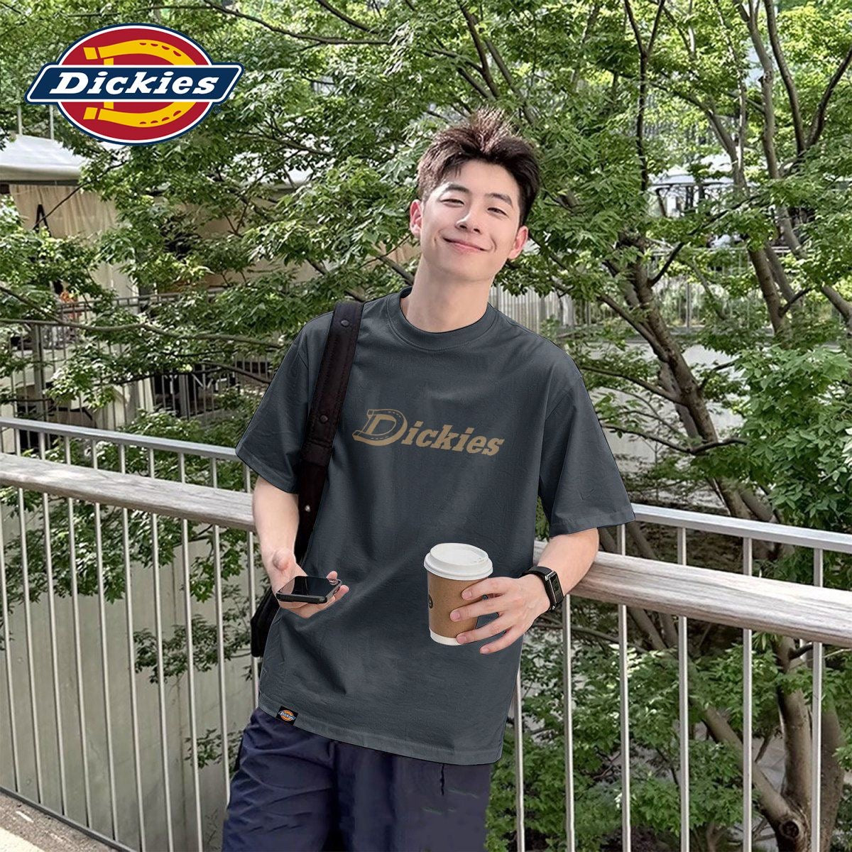 Men’s Classic Logo Print Cotton Short‑Sleeve T‑Shirt, Loose Casual Street‑Wear Tee