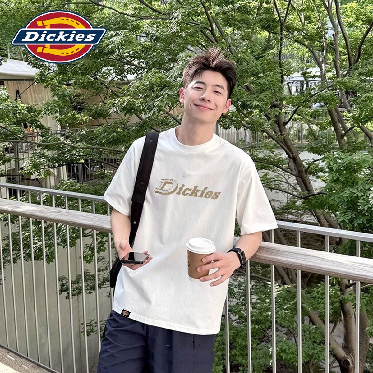 Men’s Classic Logo Print Cotton Short‑Sleeve T‑Shirt, Loose Casual Street‑Wear Tee