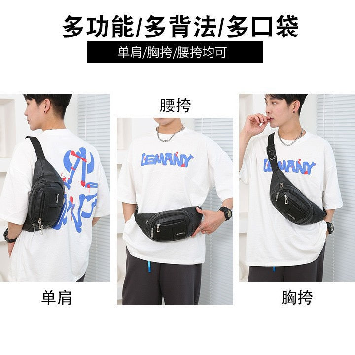 PU Leather Motorcycle Waist Bag, Multi‑Zipper Fanny Pack for Okada Rider, Anti‑Drop Belt Bag for Outdoor & Business Use