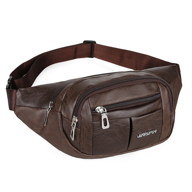 PU Leather Motorcycle Waist Bag, Multi‑Zipper Fanny Pack for Okada Rider, Anti‑Drop Belt Bag for Outdoor & Business Use