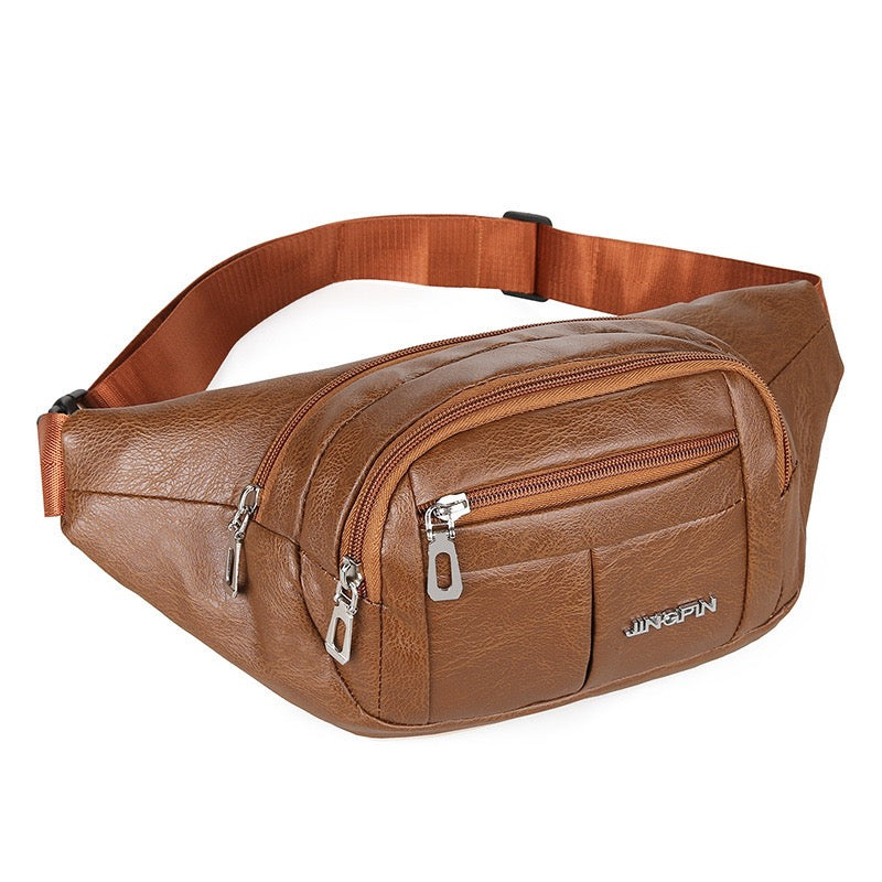 PU Leather Motorcycle Waist Bag, Multi‑Zipper Fanny Pack for Okada Rider, Anti‑Drop Belt Bag for Outdoor & Business Use