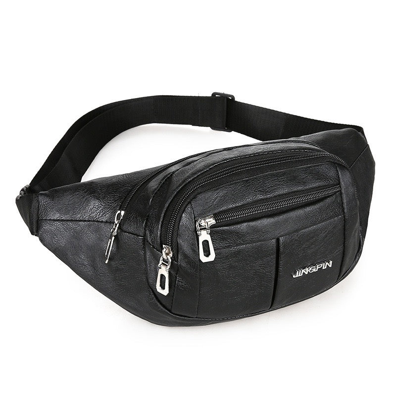 PU Leather Motorcycle Waist Bag, Multi‑Zipper Fanny Pack for Okada Rider, Anti‑Drop Belt Bag for Outdoor & Business Use