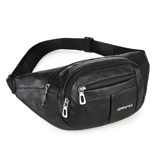 PU Leather Motorcycle Waist Bag, Multi‑Zipper Fanny Pack for Okada Rider, Anti‑Drop Belt Bag for Outdoor & Business Use