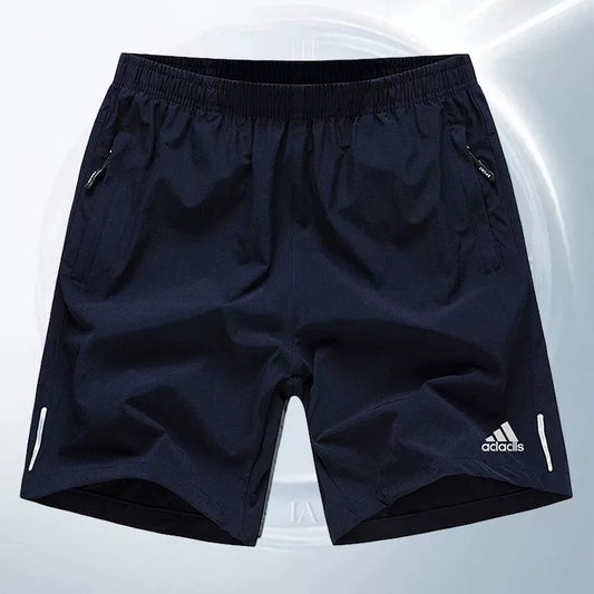 Men Quick Dry Casual Sports Shorts, Elastic Waist Shorts With Zipper Pockets