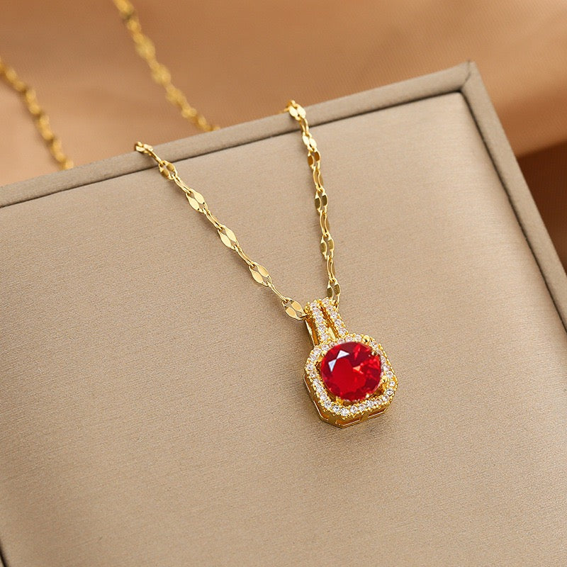 Women Gold Plated Flower Zircon Necklace, Elegant Floral Pendant Jewelry