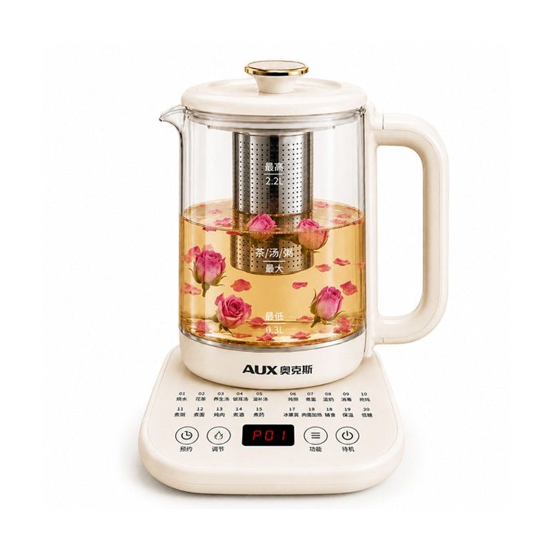 AUX 2.2L Multi‑Function Health Kettle, Glass Electric Tea Boiler with Preset Programs & Timer