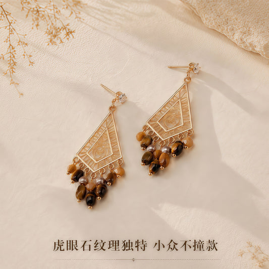 Vintage Hollow Tassel Dangle Earrings, Bohemian Beaded Drop Ear Jewelry for Women